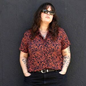 WILDFANG Blue Pink Pattern Essential Button Up Shirt Top  Women's Plus Size 1X